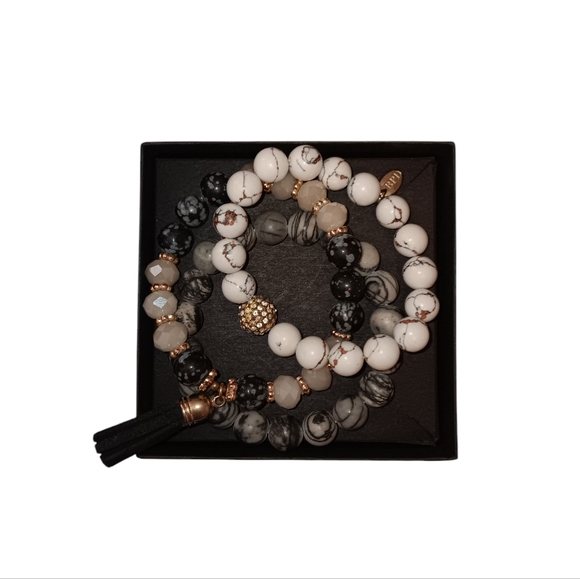 Betsy Pittard Designs Jewelry - NWOT BPD 3 Piece Beaded Stretch Bracelet Set, Black, White, Gold